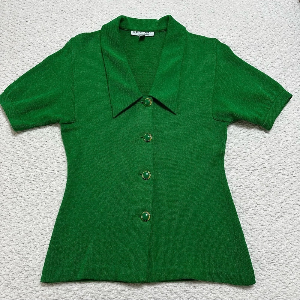 Vintage St. John by Marie Grey Green Collar Button Blouse Women’s Size 6 - Picture 4 of 13